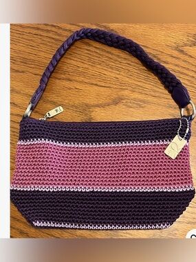 Lina Striped Purple and Pink Crochet Shoulder Bag